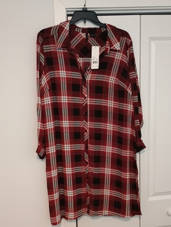 new directions Dresses & Skirts - new directions Red Plaid Button-Down Shirt Dress